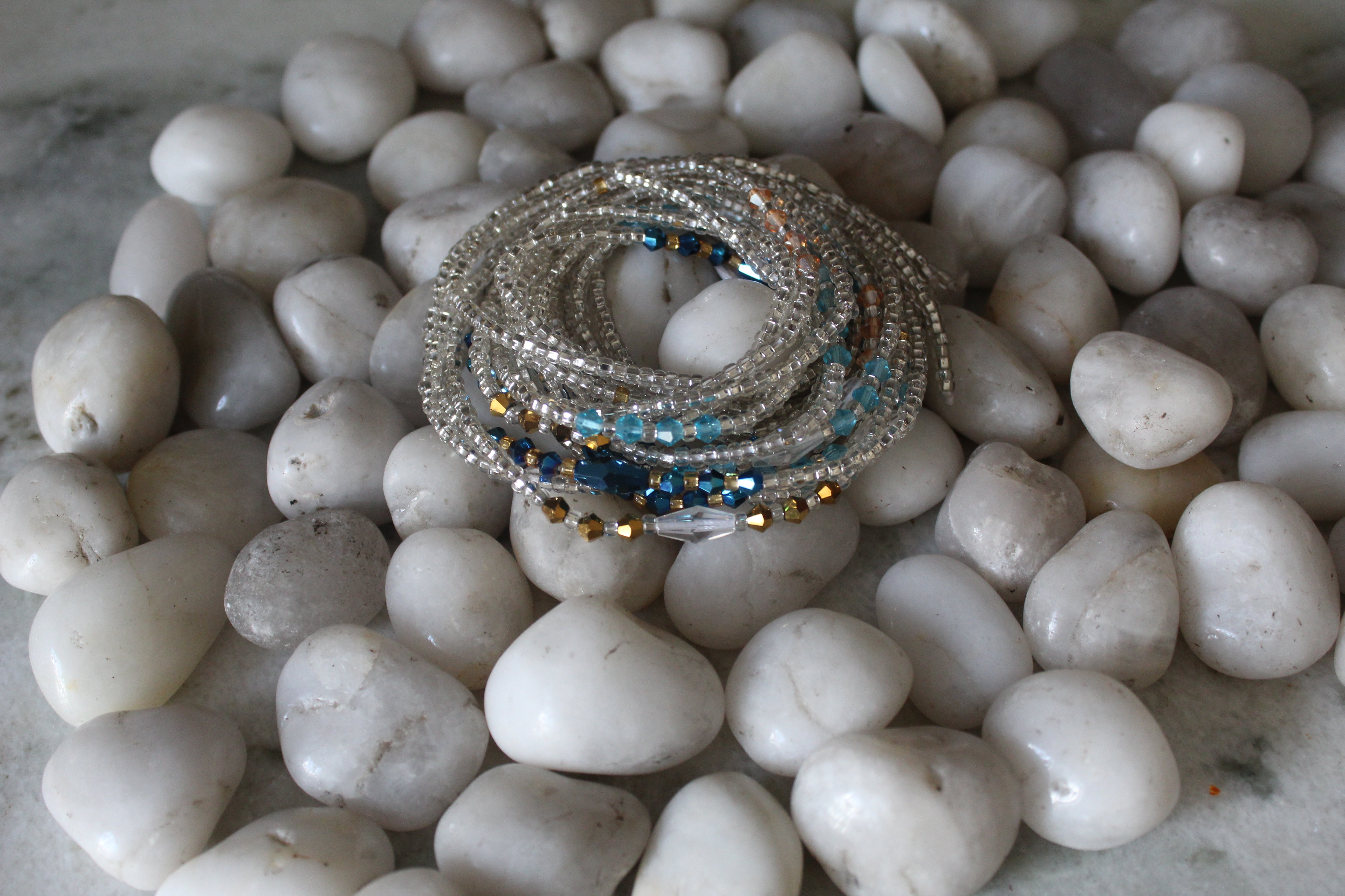 Sea you silver and blue waist beads