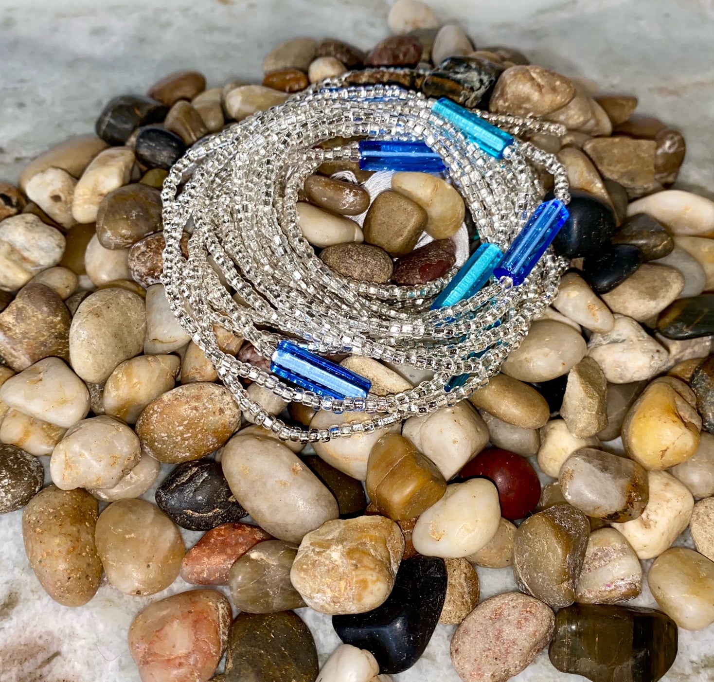 Metallic blue waist beads