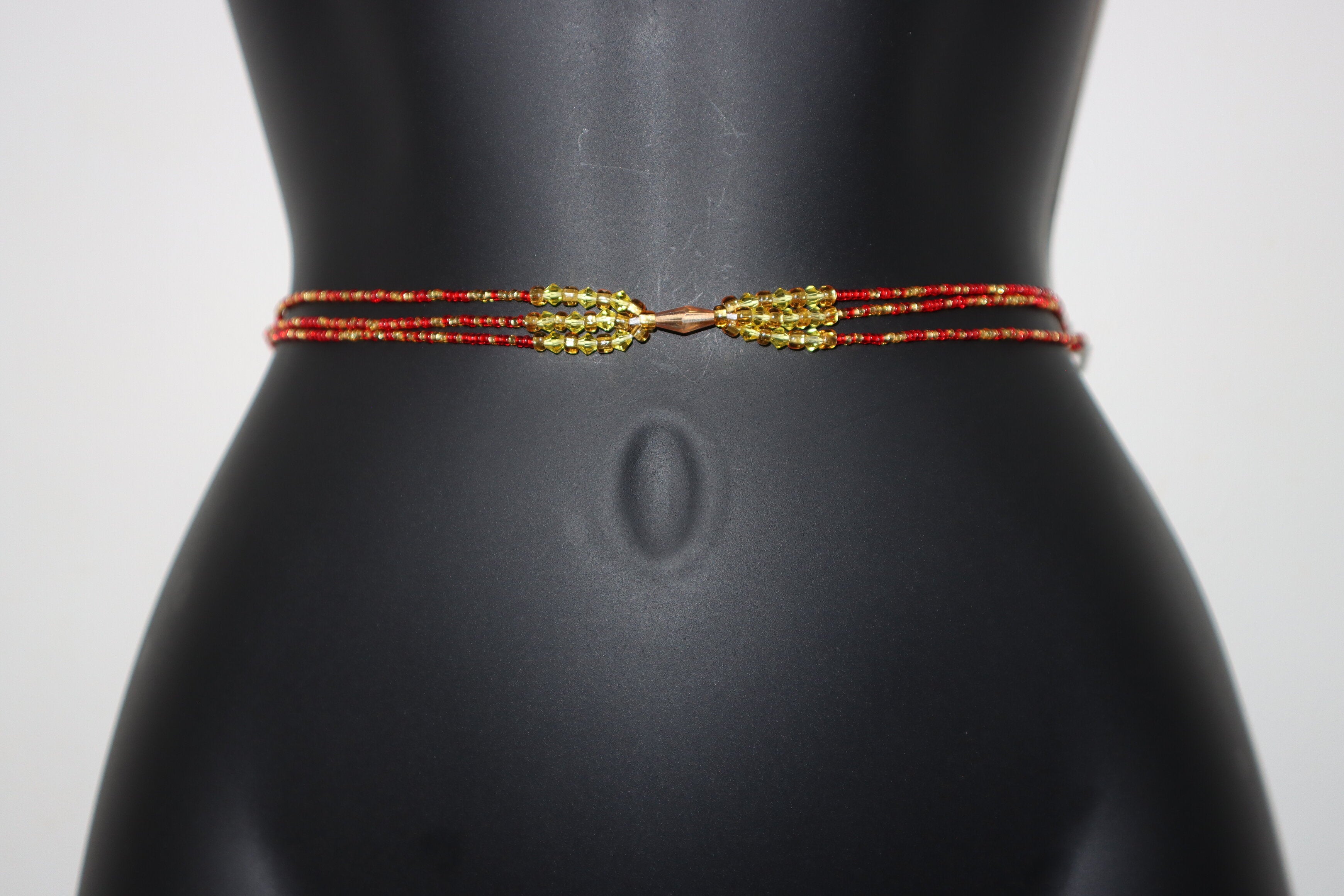 Rich red triple waist beads