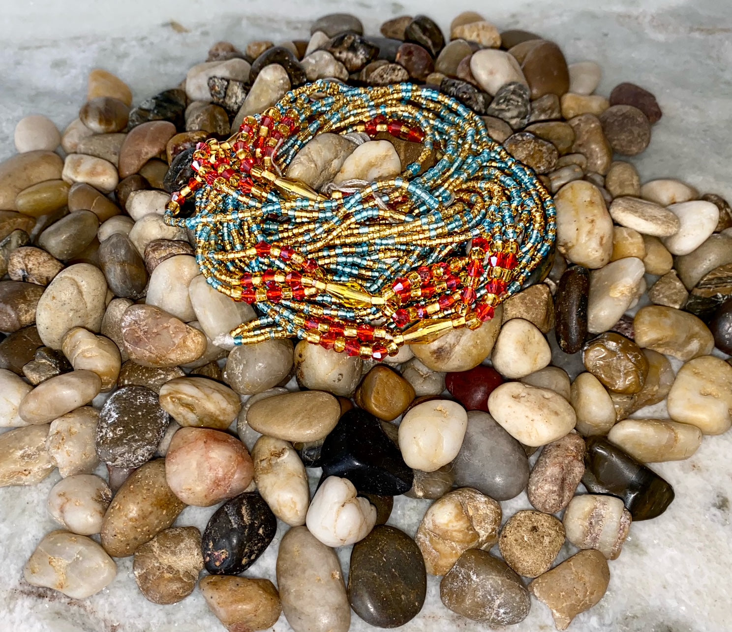 Water teal triple waist beads